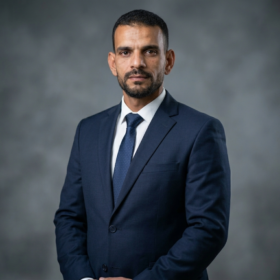 صورة شخصية رسمية للمهندس أحمد الصعيدي، أحد المؤسسين لشركة "وايت روك"، تبرز الرؤية المهنية والقيادية وراء نجاح العلامة التجارية.